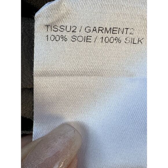 Chloe Sheer Olive Green 100% Silk V-neck Drop Waist Dress Gold Buttons FR40/US 8 - Picture 8 of 16